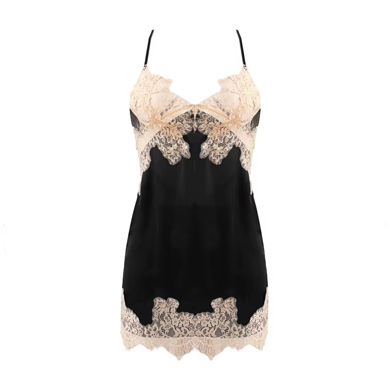 Meet'r Satin vêtements de nuit femmes Sexy dentelle dos nu chemise de nuit bifurqué col en v pyjama