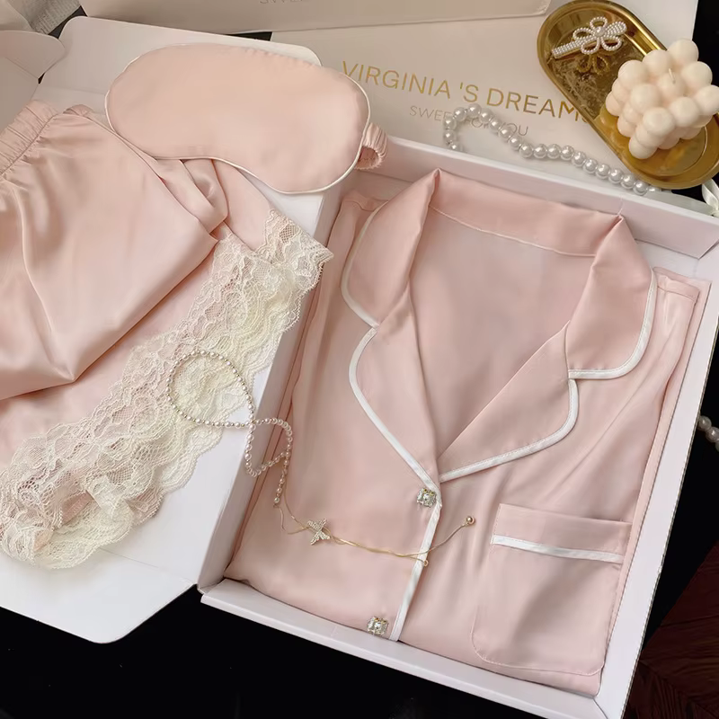 Pyjama d'été en soie glacée pour femmes, Simple, Ins, haute valeur, doux, manches courtes, vêtements