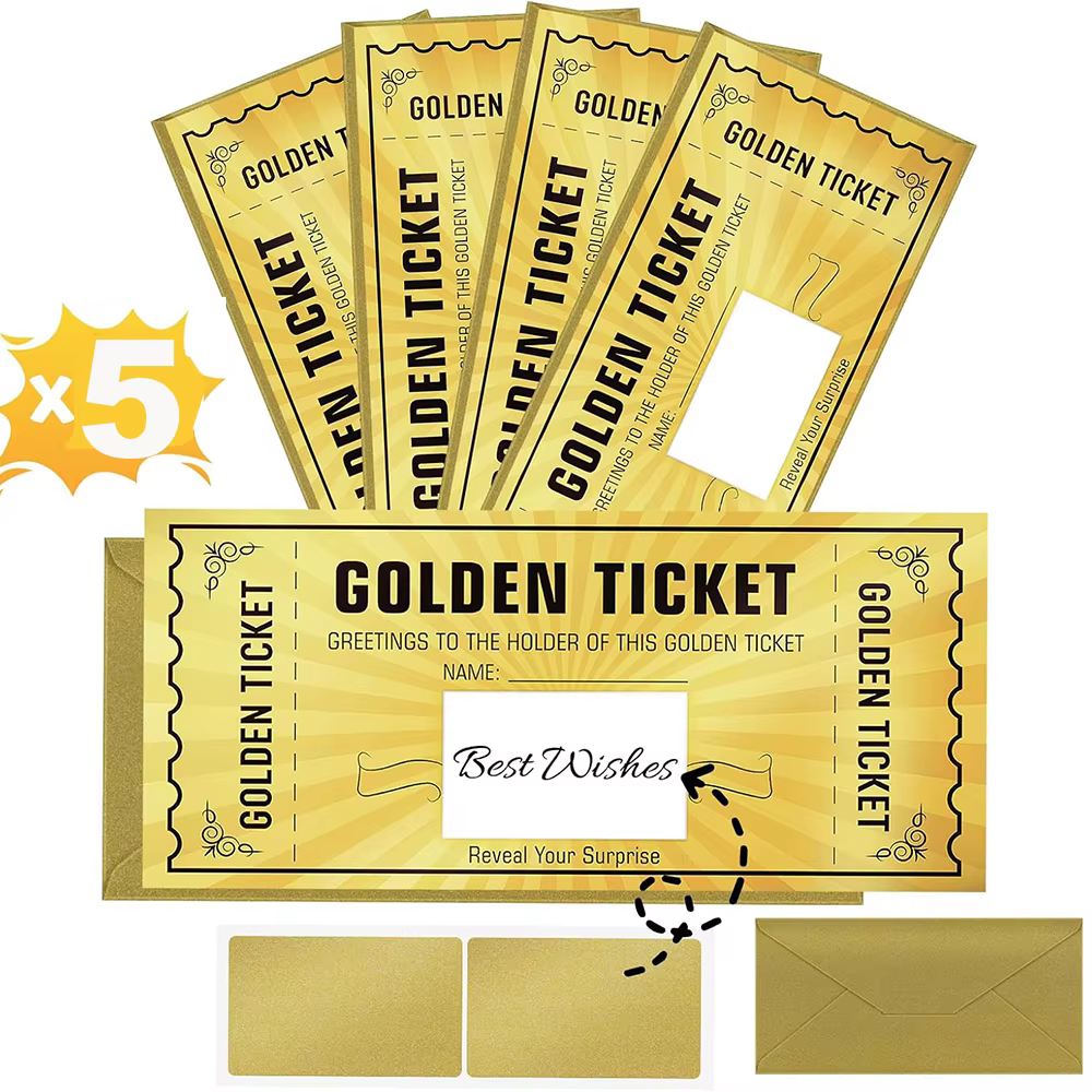 5 lots de billets à gratter dorés avec enveloppes – DIY pour anniversaire, mariage, concert, coupon