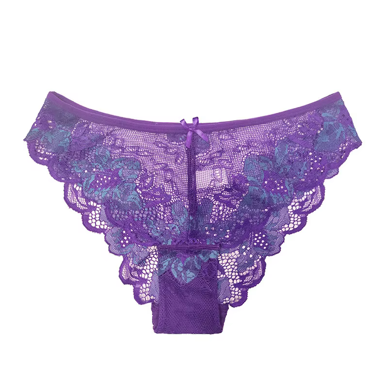 Femmes culottes rose dentelle Transparent évider sous-vêtements confort sans couture taille basse sl