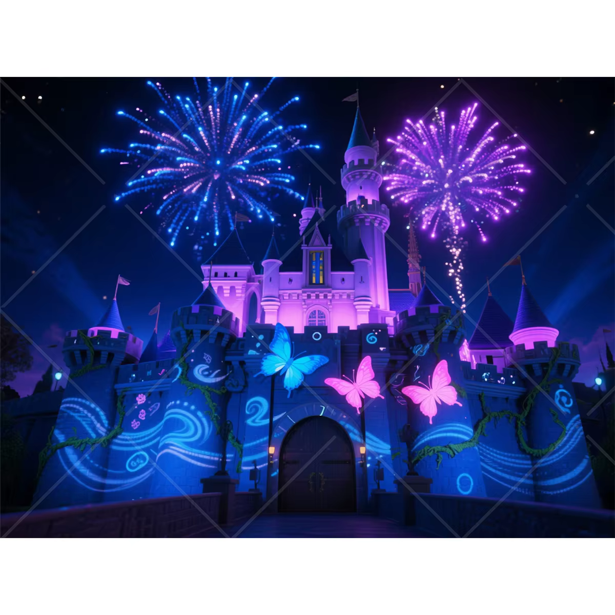 Toile de fond château Disney, ciel nocturne, pour stand Photo, princesse, fête d'anniversaire, photo