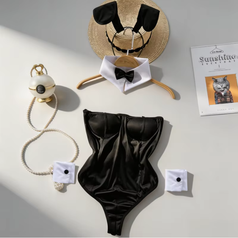 Combinaison Femme Hotsweet Noire Mignonne Amincissante Sexy avec Nœud Papillon Sans Bretelles Couleu
