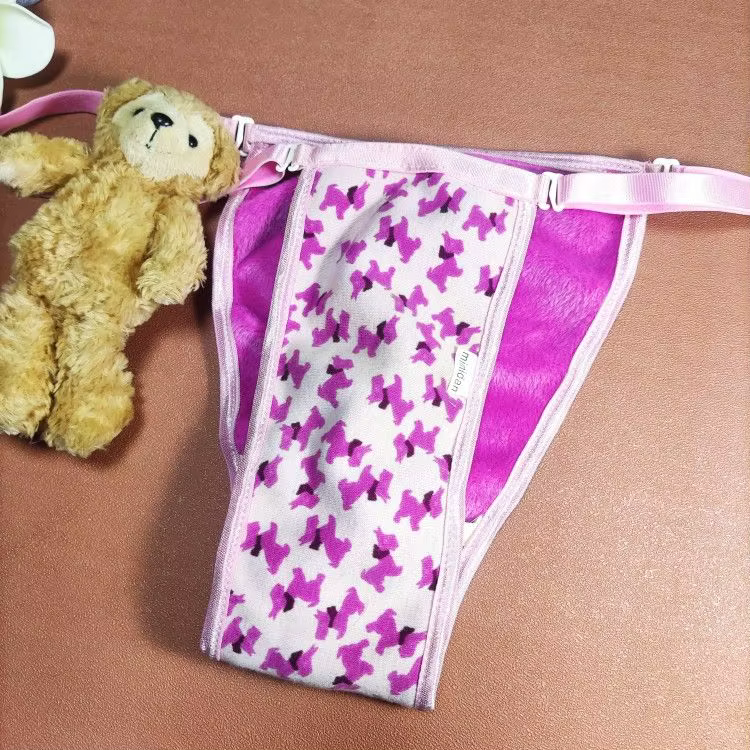Culottes T-Briefs en dentelle douce au toucher de fourrure, avec motifs de chien, sous-vêtements sex