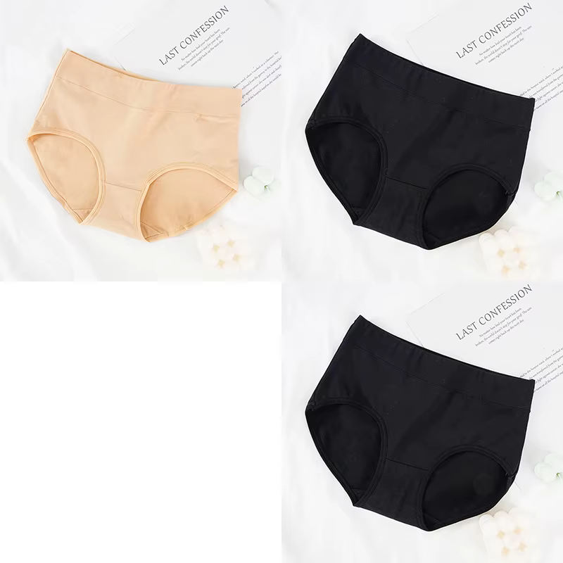Lot de 3 culottes pour femmes en coton, taille mi-haute, respirantes, douces, couleur unie, sous-vêt