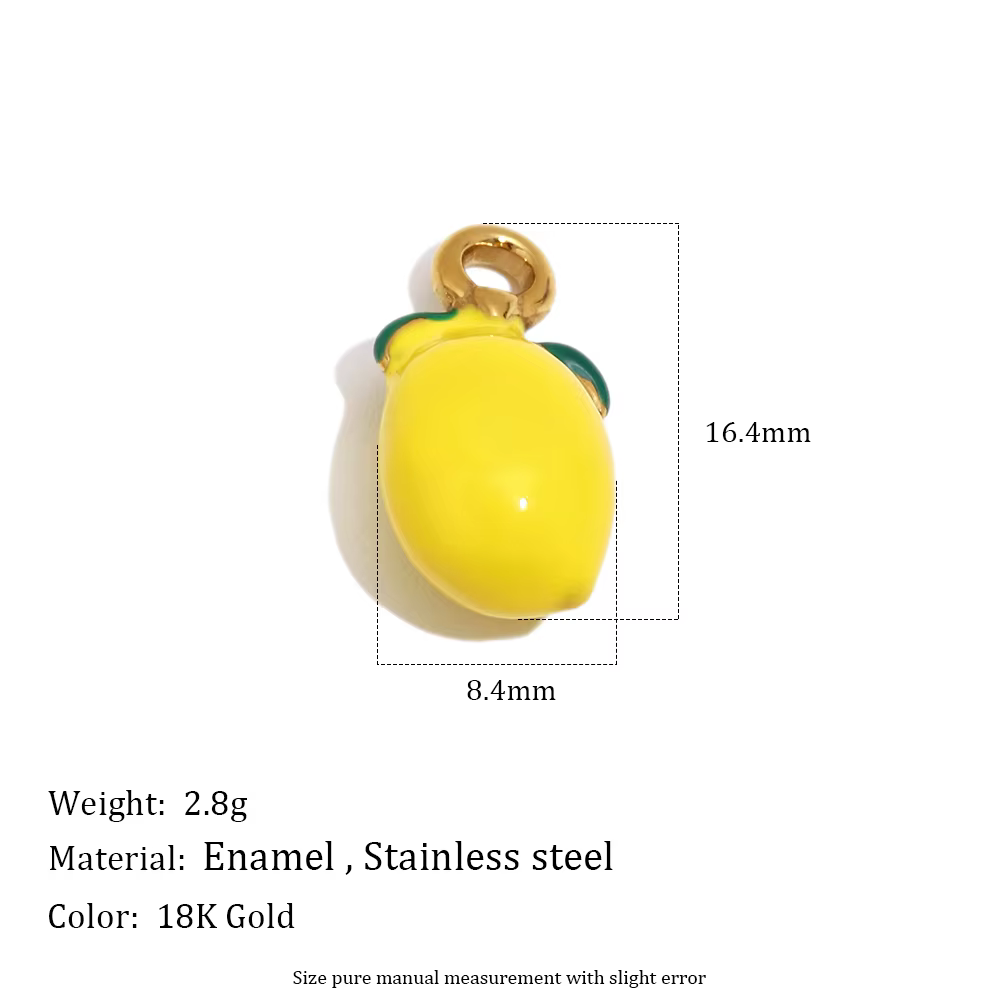 E.B.belle Breloques en émail plaqué or 18 carats en forme de fruits, pendentifs en acier inoxydable