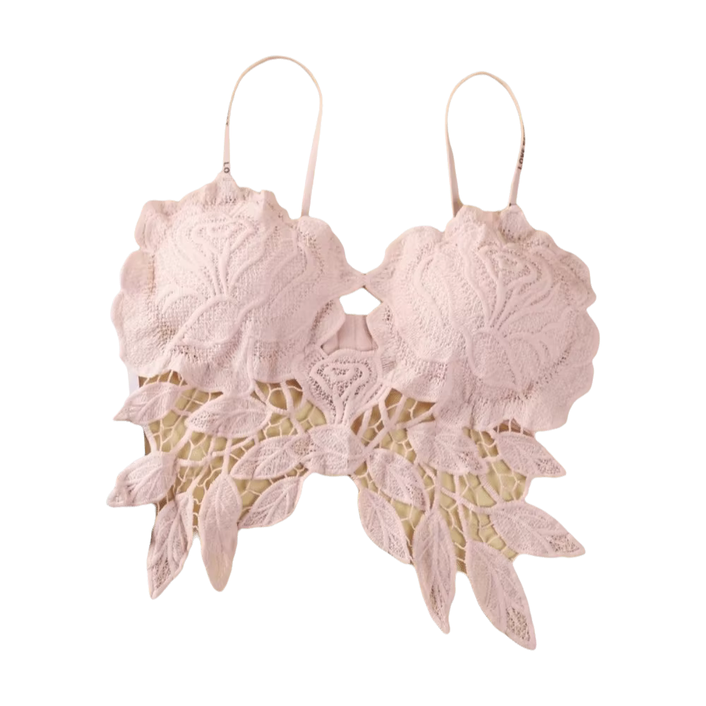 Camisole en dentelle ajustée à motif floral, crop top push-up, décolleté en V ajouré, soutien-gorge