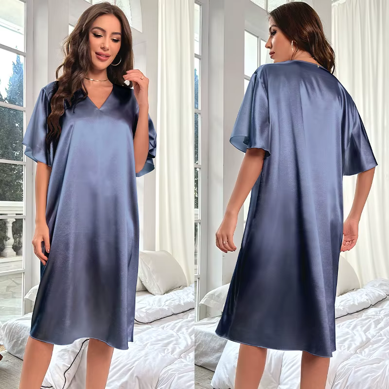 Chemise de nuit en Satin pour femmes, grande taille 3Xl, ample, vêtements de maison, Lingerie, pyjam