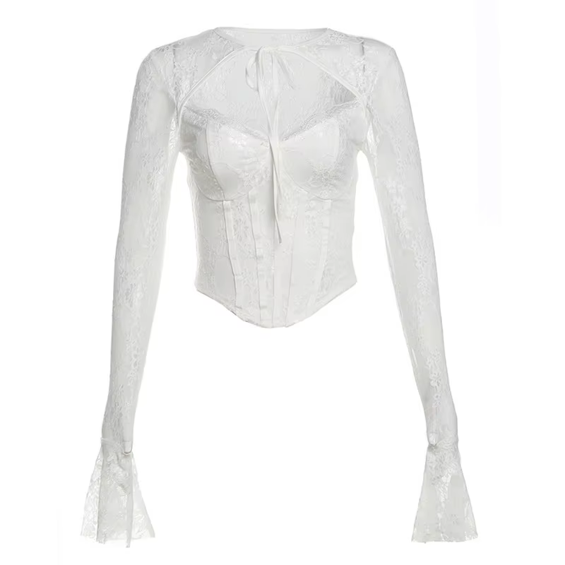 Chemise à manches longues en dentelle pour filles, douce et épicée, Design Sensation, coupe cintrée,