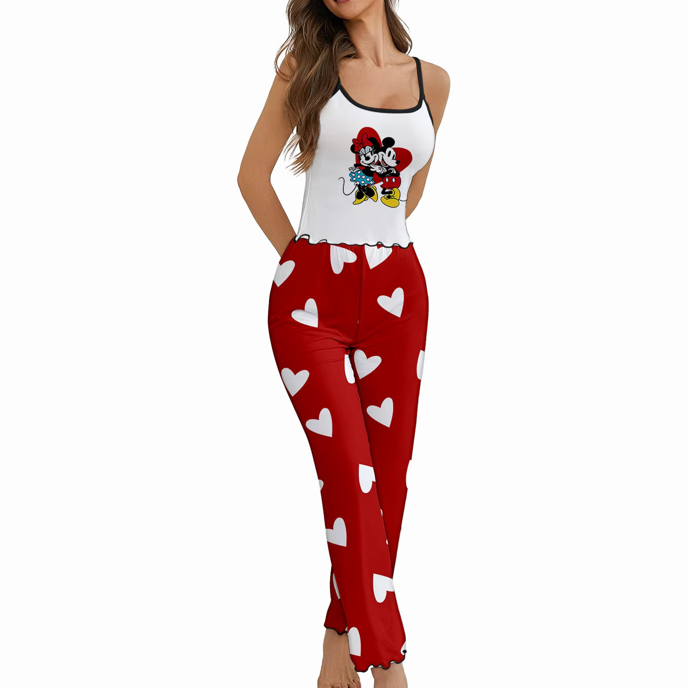 Ensemble pyjama avec haut à bretelles et pantalon imprimé dessin animé Disney Mickey et Minnie Love 