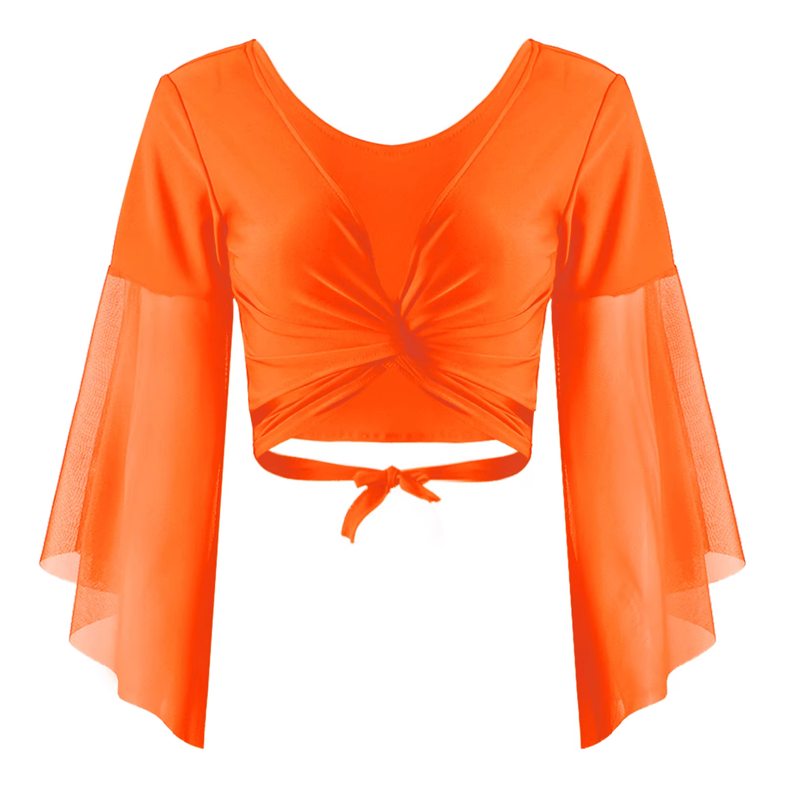 Hauts de danse du ventre à lacets pour femmes, chemises de danse, col en V, manches évasées en Tulle