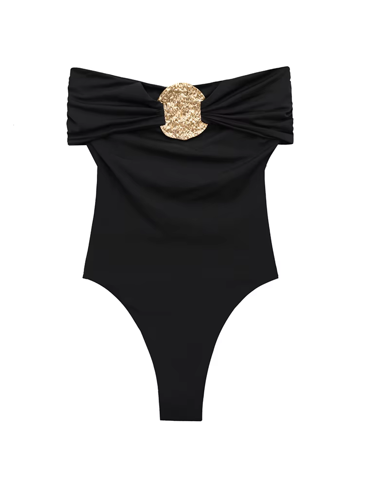 Vintage femmes Sexy hors de l'épaule body 2025 mode dames plage décontracté paillettes body pour fem