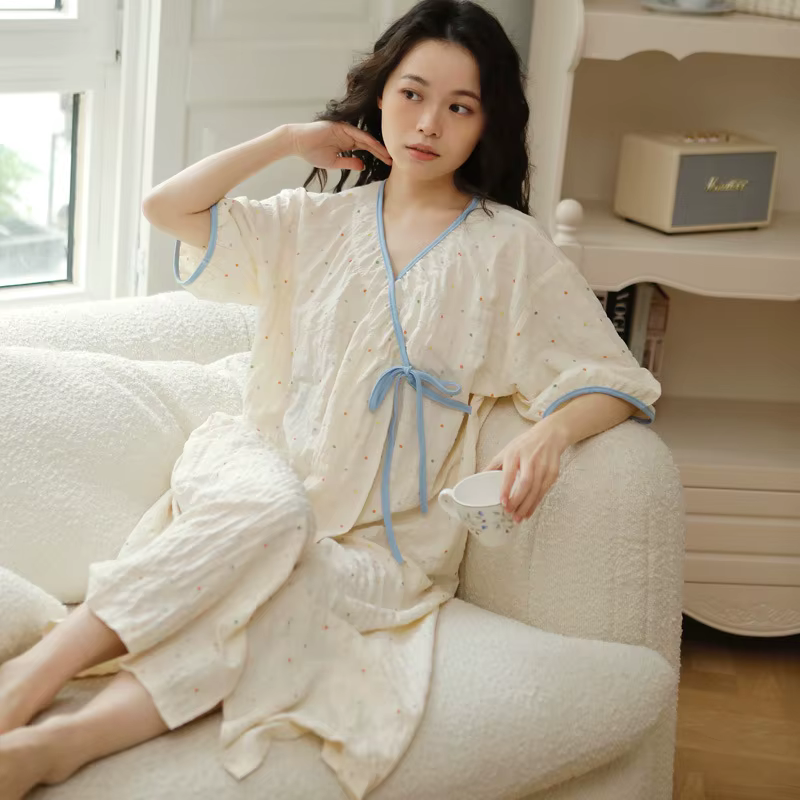 Robe de nuit kimono d'allaitement en coton froissé doux pour l'été, robe mi-longue post-partum à man