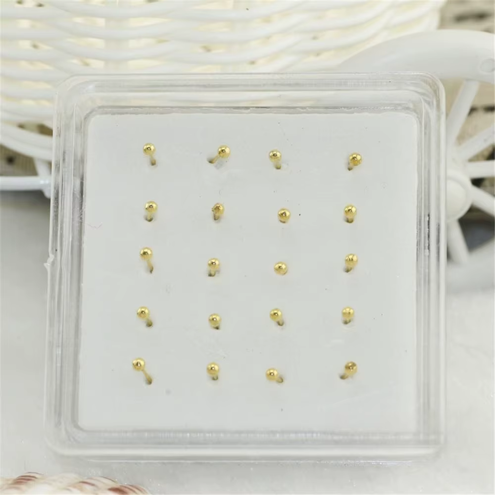 20 pièces/boîte – Piercings unisexes simples en or et argent pour nombril, langue, lèvre et nez – Fo