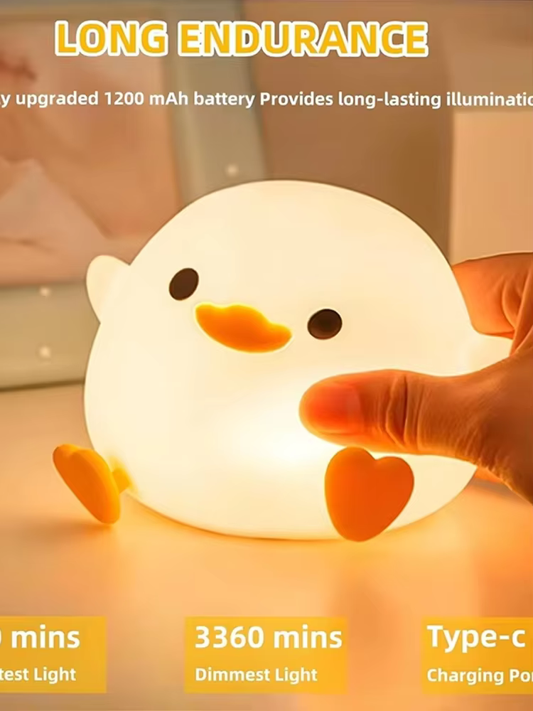 Veilleuse LED Canard DoDo Adorable, Couleurs RGB, Rechargeable, Intensité Réglable, Lampe de Chevet