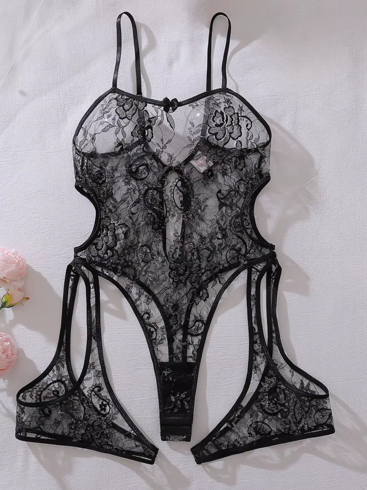 Lingerie sexy en dentelle avec broderie florale, sous-vêtements transparents, costume érotique, sout