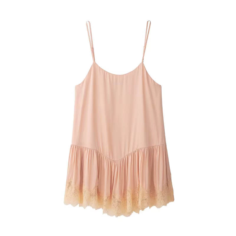 Nouvelle robe élégante en dentelle et satin, style lingerie, décontractée et polyvalente, au tempéra
