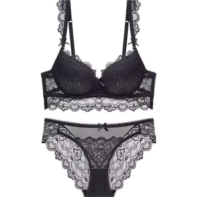Ensemble de lingerie sexy en dentelle brodée pour femme, soutien-gorge push-up, sous-vêtements rouge