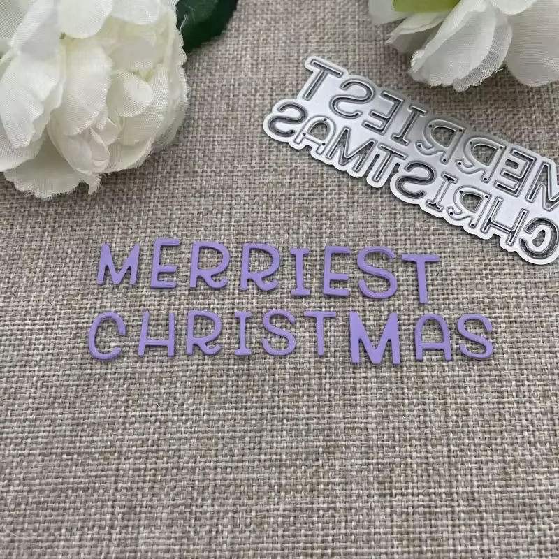 Matrices de découpe en métal avec mots de Noël, pochoirs pour scrapbooking DIY, artisanat décoratif,