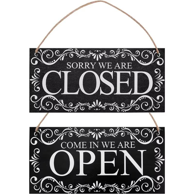 Enseigne en bois naturel Open and Closed PRBusiness, plaque "Come in We're Open, Sorry We're Closed"
