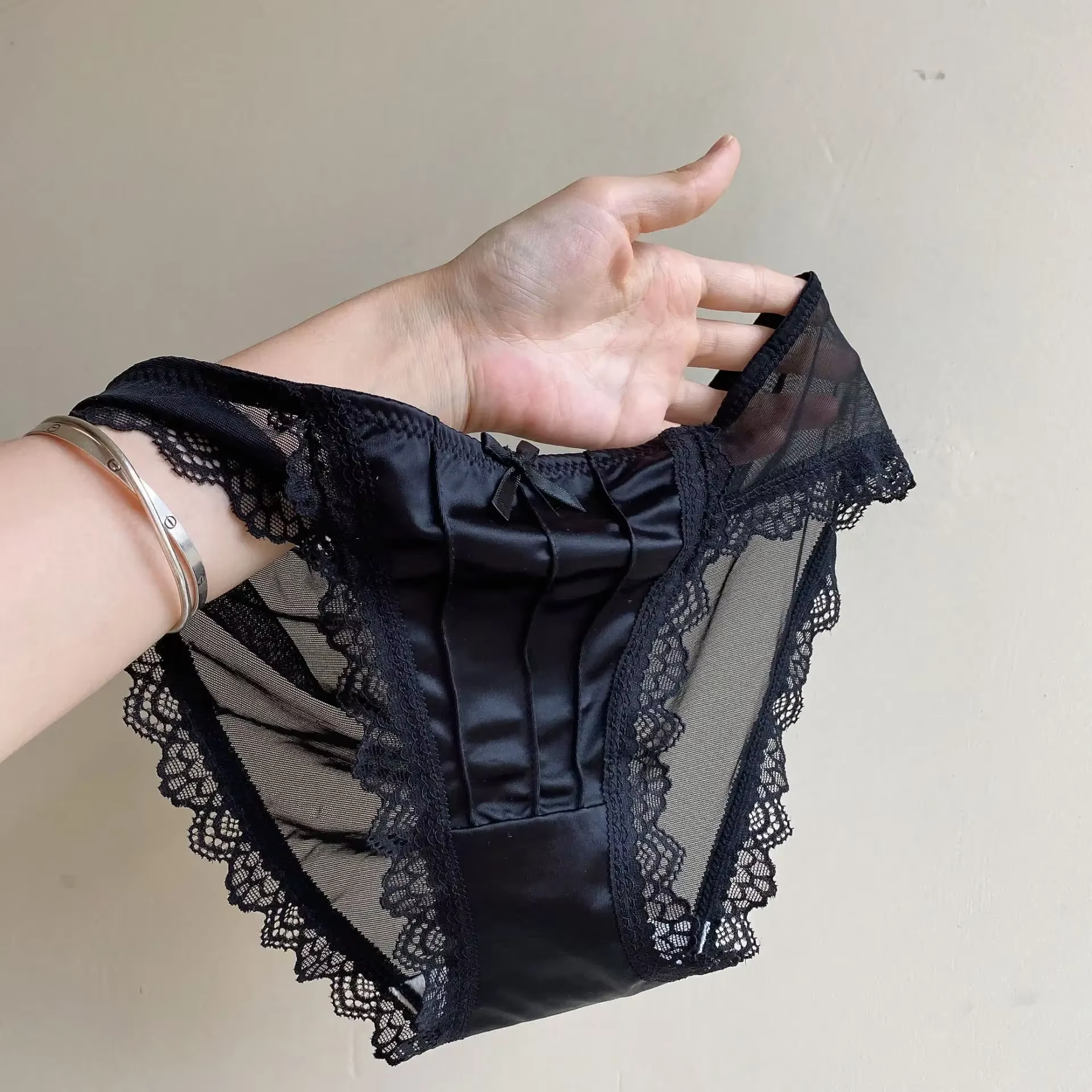 Culotte en Satin de dentelle Vintage pour femmes, sous-vêtements respirants taille moyenne de Style