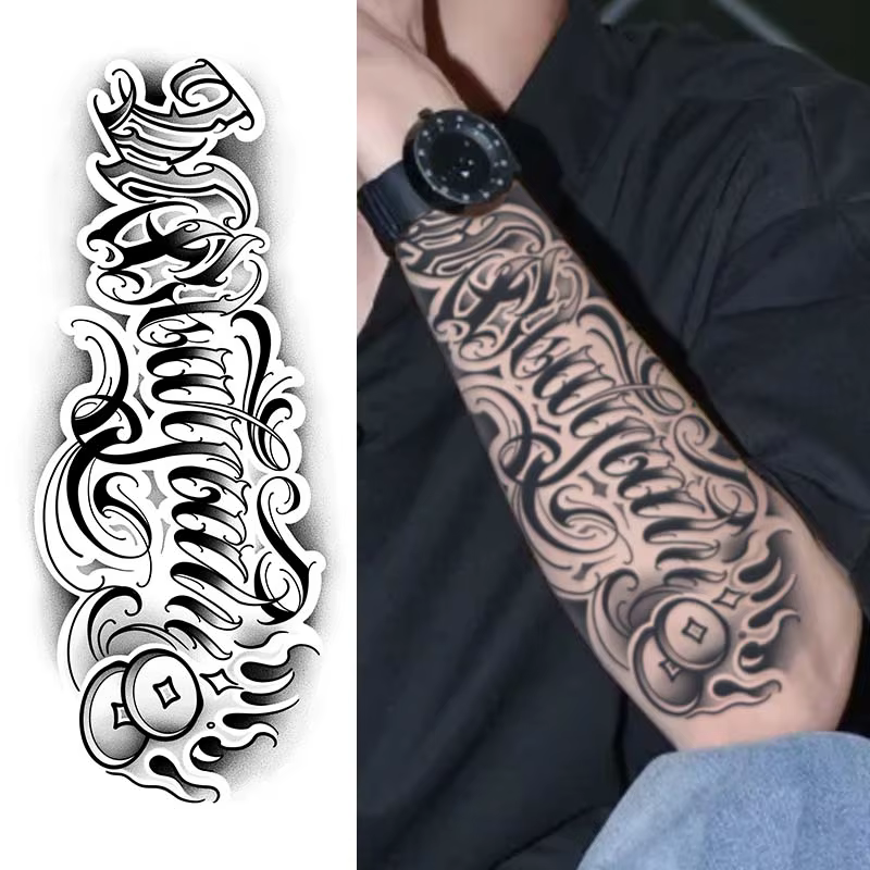 Autocollant de tatouage temporaire imperméable, rond, noir, dure 1 à 2 semaines, simule un faux tato