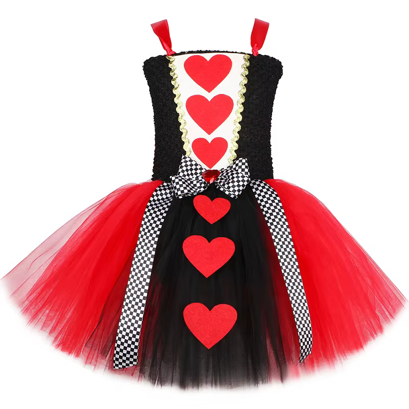 Costume de reine de cœur pour fille, Tutu de fête de carnaval, déguisement de reine rouge du pays de