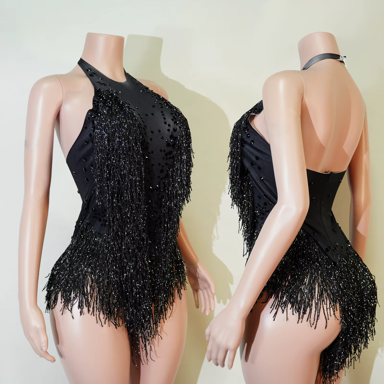 Costume de danse pour femmes, tenue de scène, combinaison extensible, justaucorps à franges, vêtemen