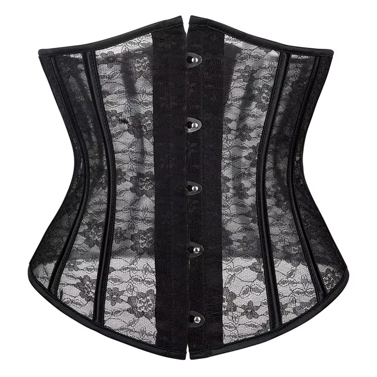 Corset sous-poitrine pour femme, noir et blanc, en maille transparente et dentelle, avec baleines en