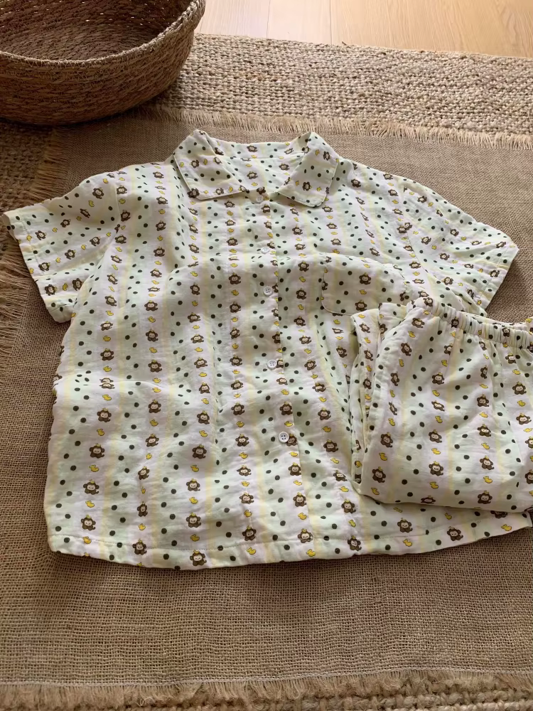 Pyjama pour femmes avec imprimé singe mignon, nouveau ensemble d'été à manches courtes et short, vêt
