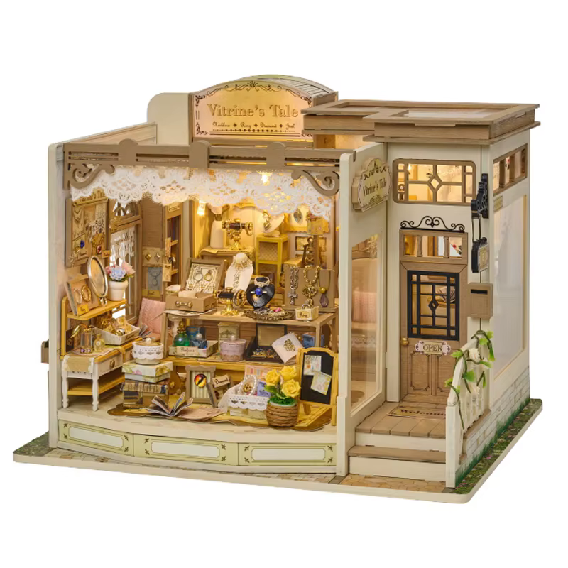 Kits de modèles miniatures de maison de poupée en bois rétro DIY, boutique de bijoux, avec meubles e