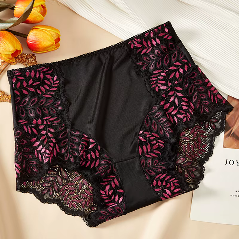 Culotte Sexy en Dentelle Ajourée pour Femme, Sous-Vêtement Sans Couture, Taille Haute, Intime, Confo