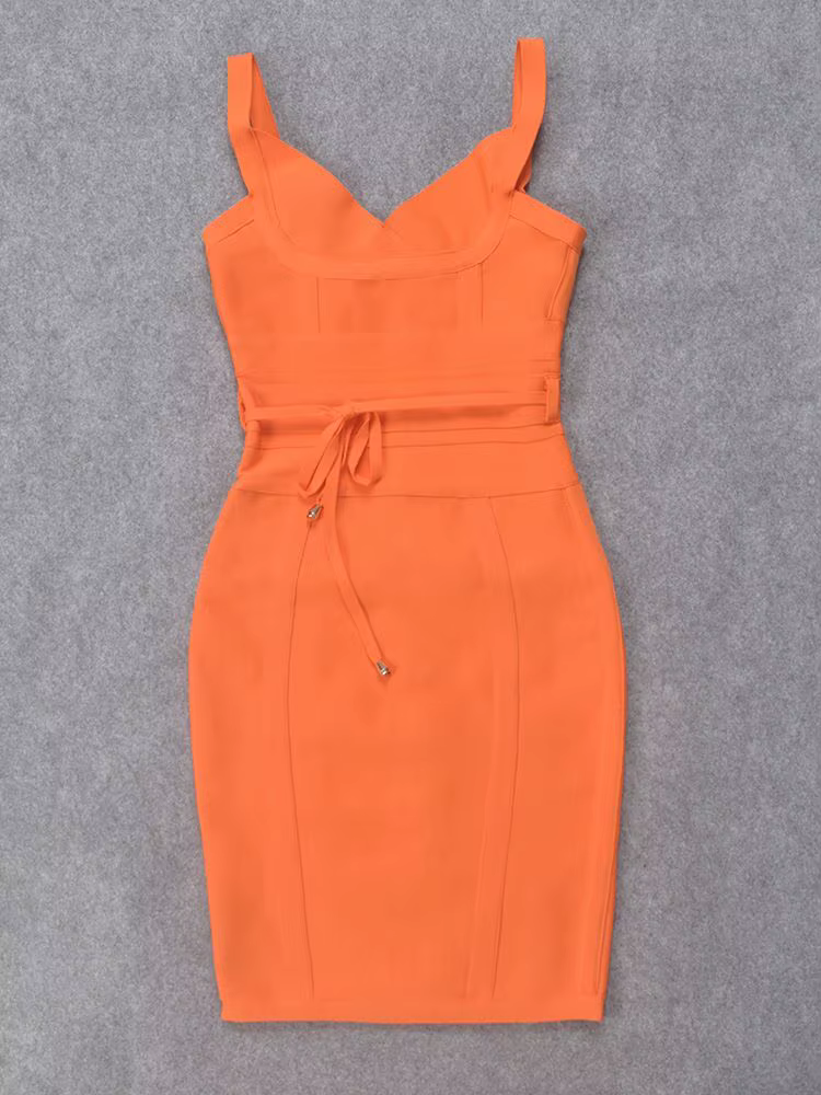 BEAUKEY-Robe de Soirée Sexy à Bretelles Spaghetti et Col en V pour Femme, Tenue de Tambours, Orange,