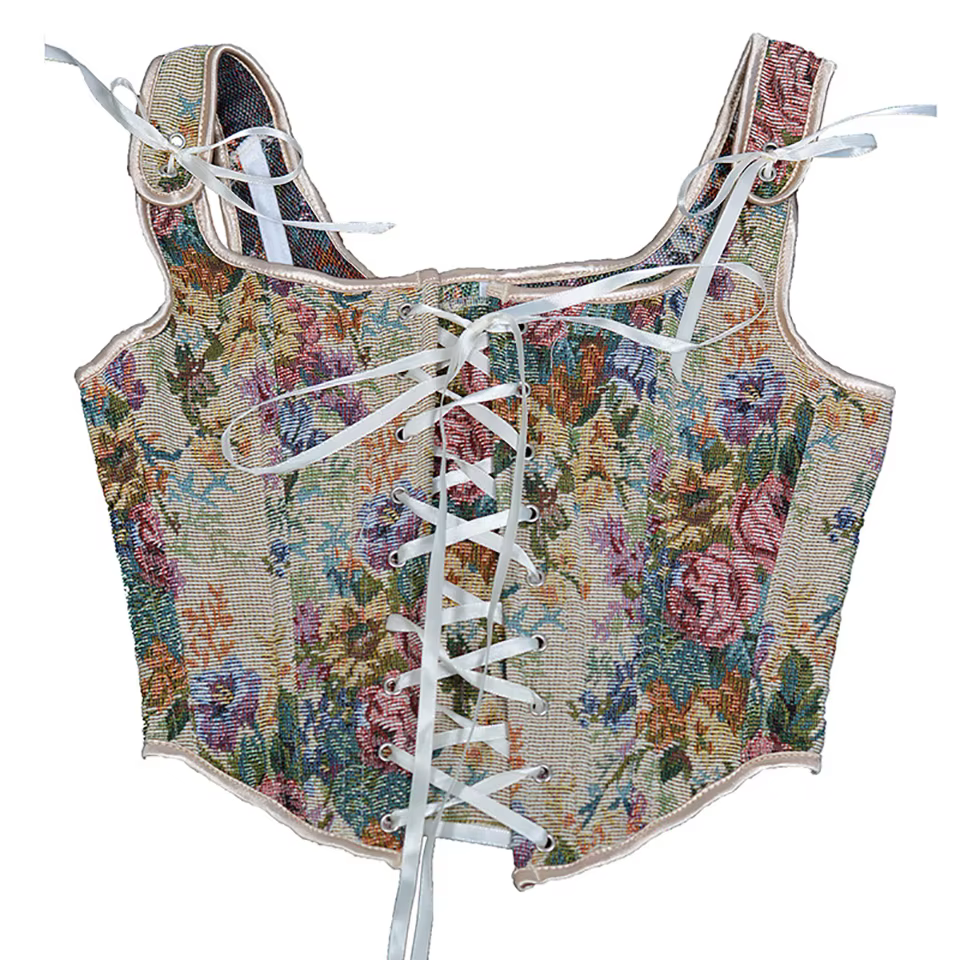 Corset Renaissance pour femmes, bustier vintage à lacets, hauts à lacets floraux, corset rétro flora