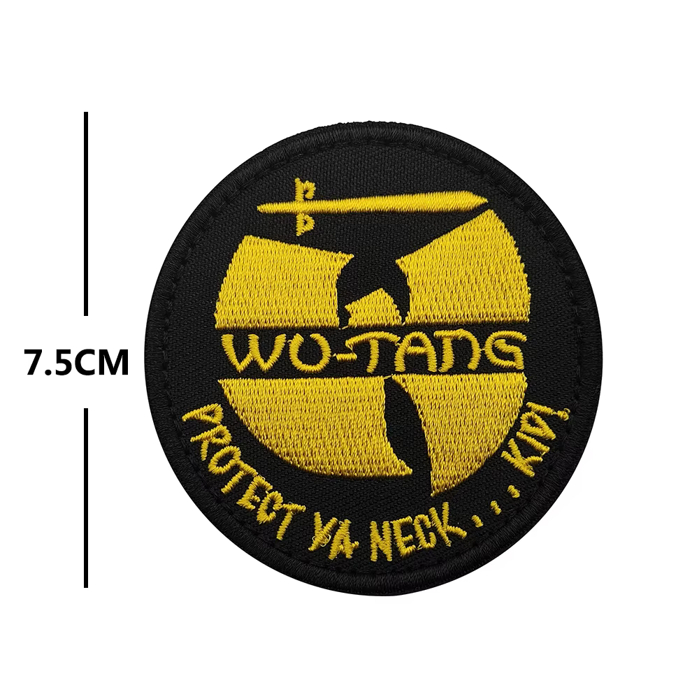 Patch en tissu Hip-Hop classique - Logo jaune « W » du Wu-Tang Clan et slogan « Protect Ya Neck », b