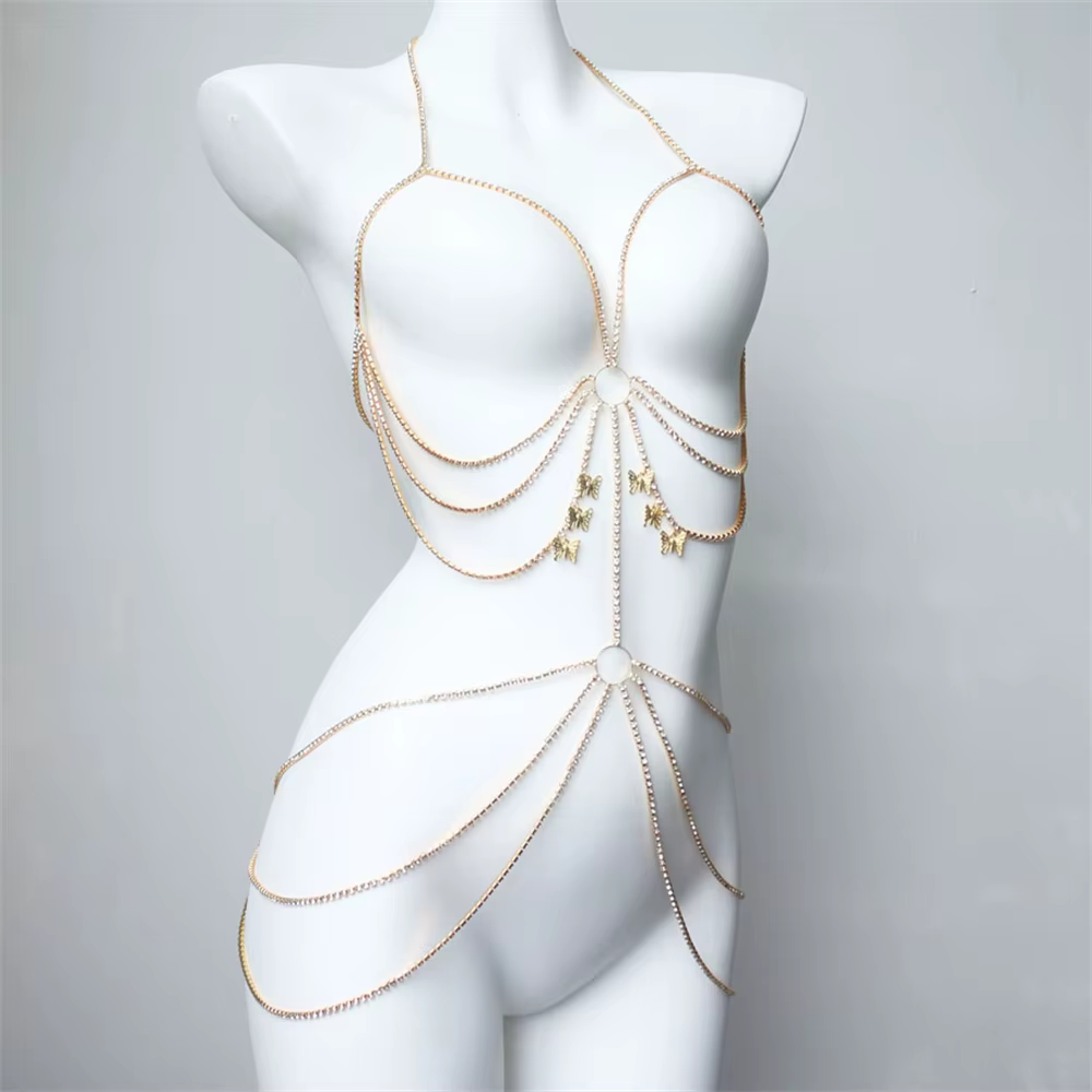 Soutien-gorge Sexy en strass, chaîne de corps, sangle, bijoux, sous-vêtements pour femmes, collier d