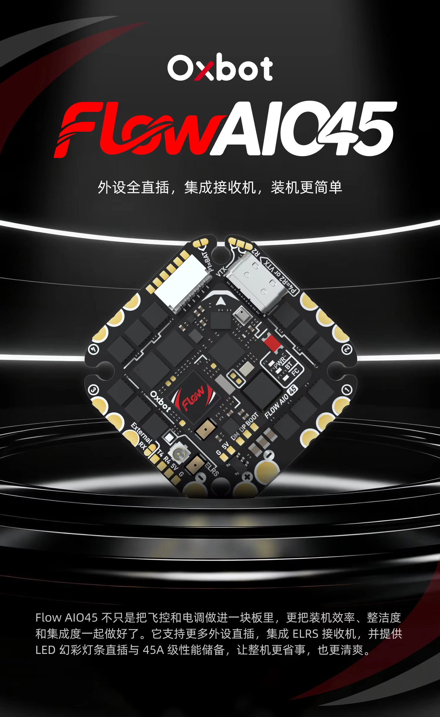 Oxbot Flow AIO45 Oxbot 45A AIO FC intégré avec récepteur intégré et firmware ESC OX32
