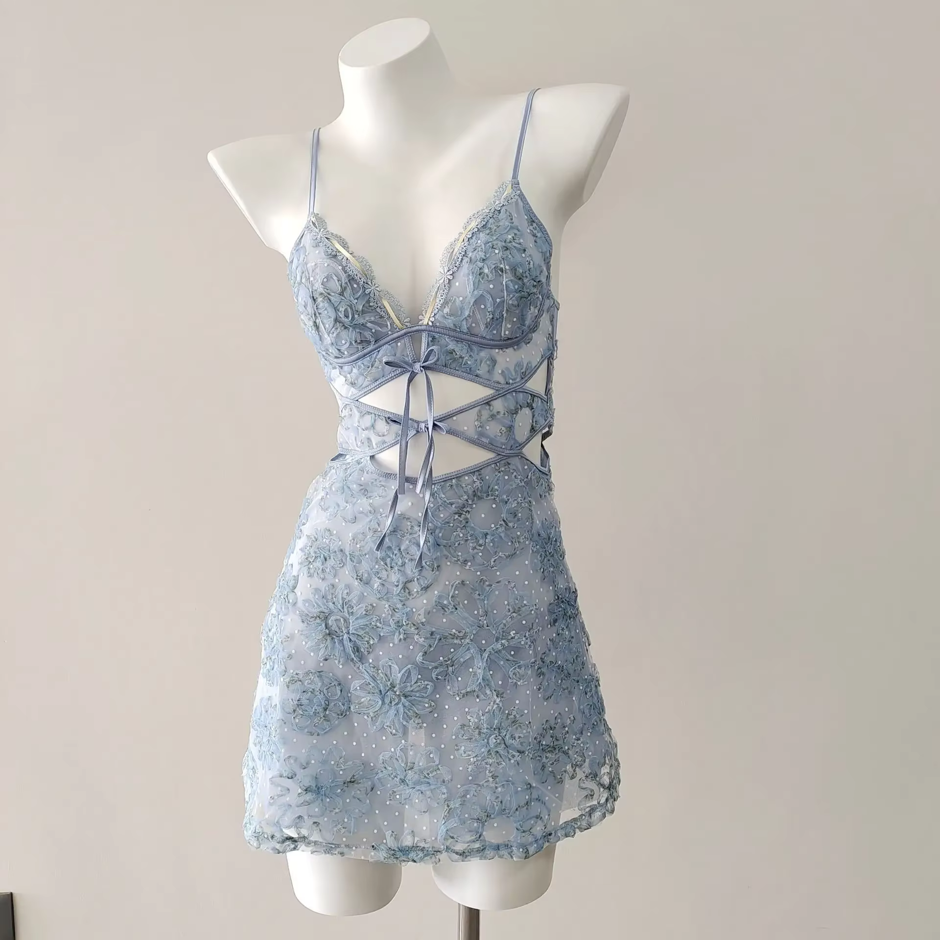 Vêtements de maison Vintage pour femmes, petite poitrine, fleur, dentelle creuse, maille transparent
