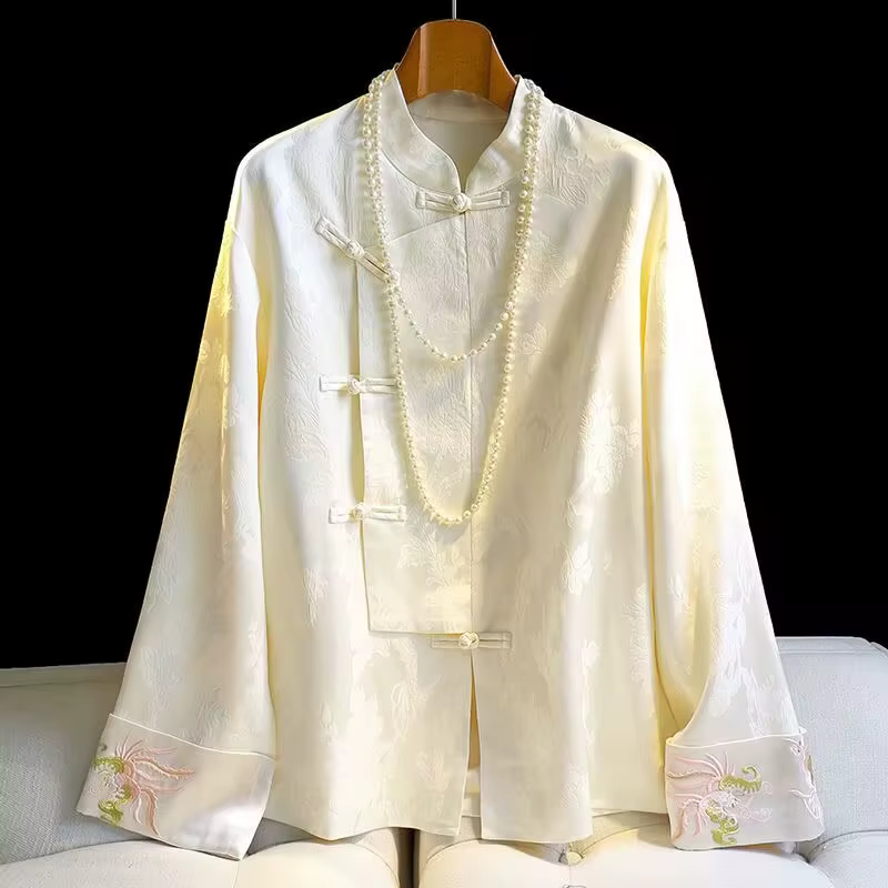 Vestes d'extérieur veste brodée avec col incliné et boucle pour femmes automne rétro Tang costume ve