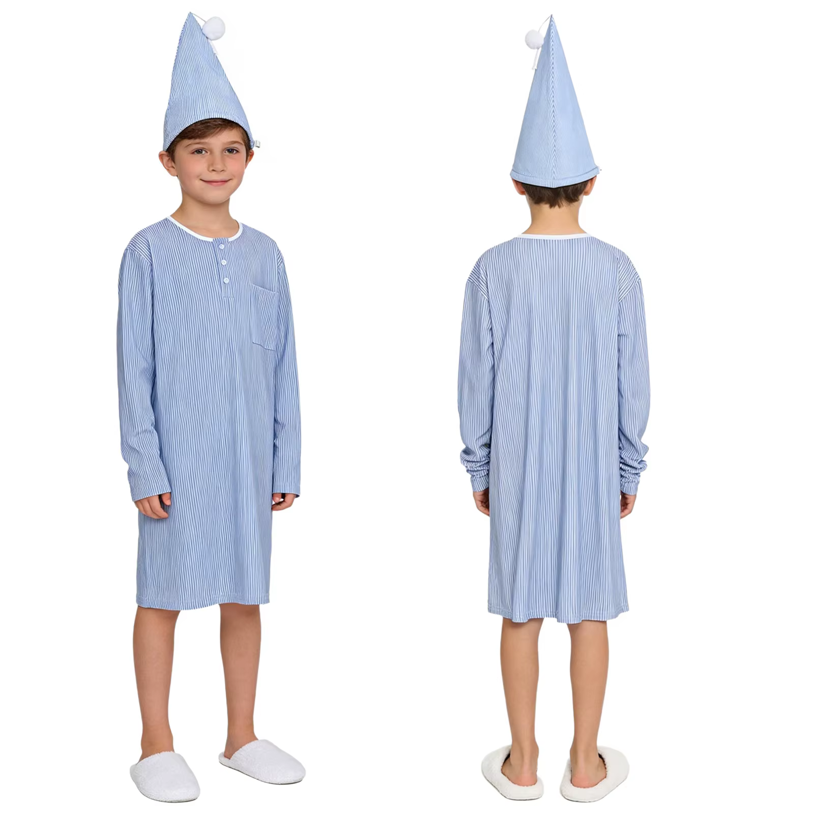Ensemble pyjama de noël pour garçons, robe de nuit rayée à manches longues, chemise de nuit ample av