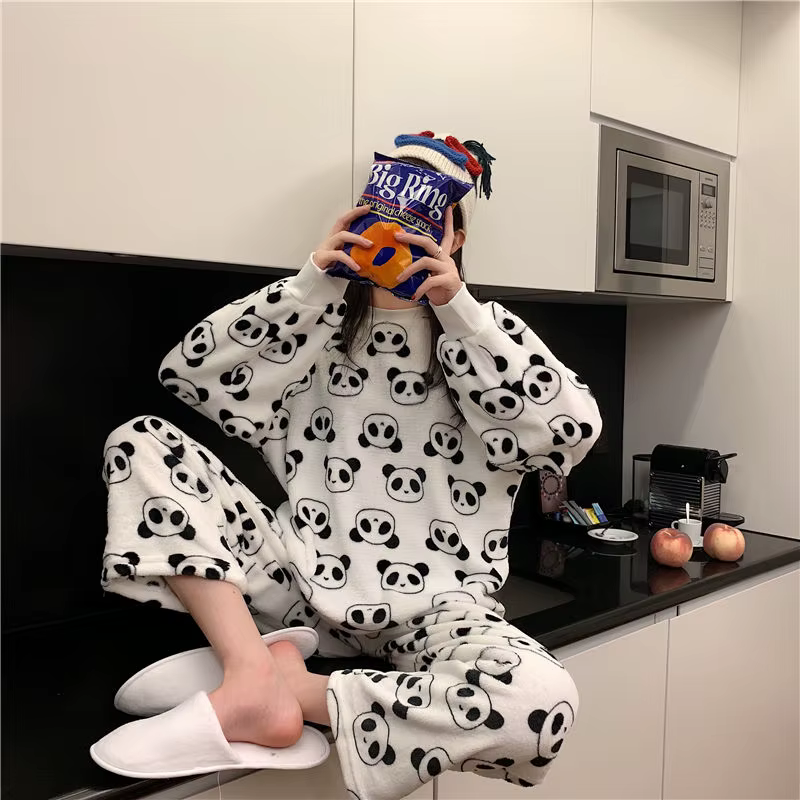 Smile Optics-Ensemble de Pyjama Chaud pour Femme, Vêtements de Nuit d'Hiver, Haut Solide Décontracté