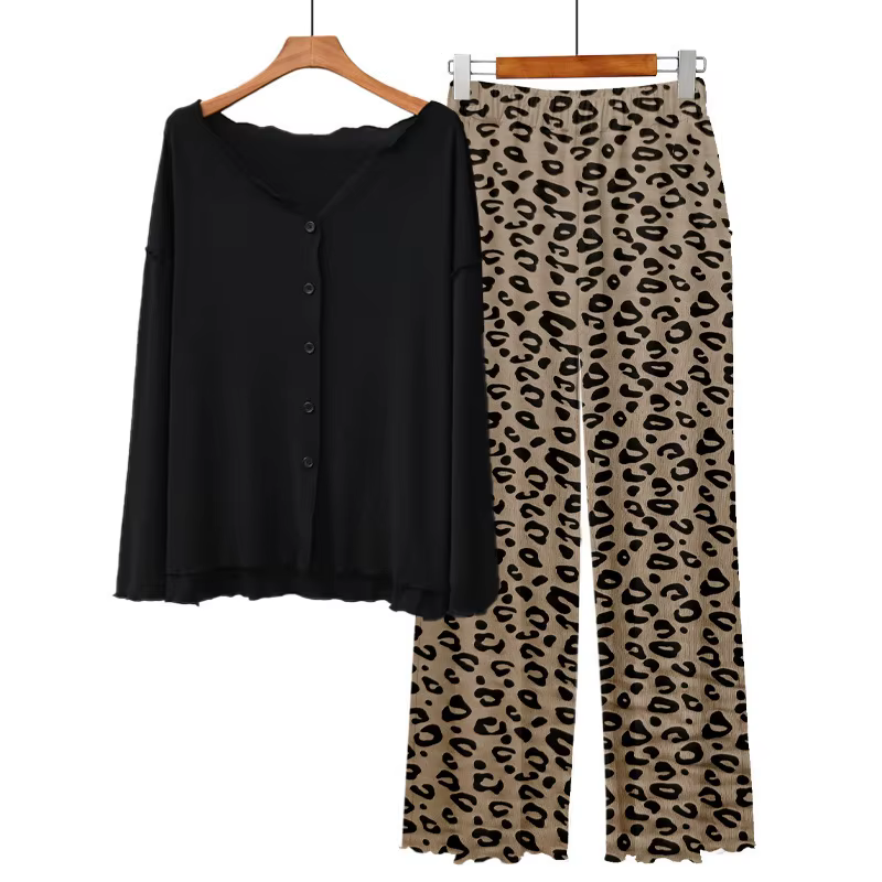 Pyjamas femme offre vêtements de nuit Modal confort femmes maison vêtements imprimé léopard à manche