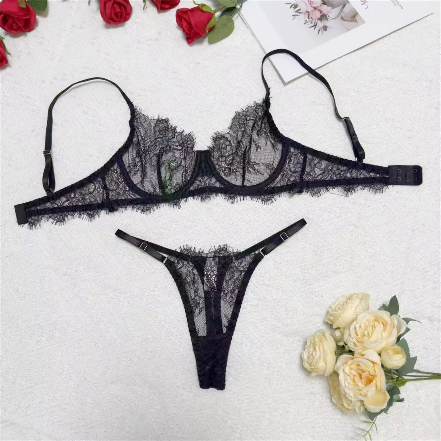 Ellolace Ensembles de Lingerie Élégants pour Femmes, Soutien-Gorge en Dentelle Séduisant Hilitos 2 P