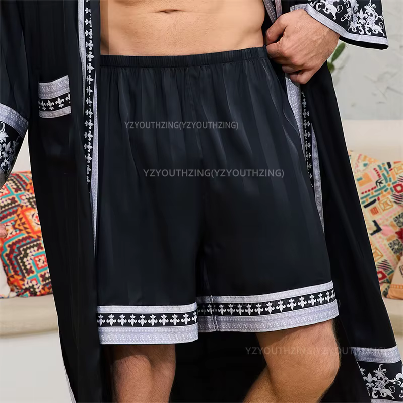 Hommes Robe vêtements De nuit Style Baroque imprimé Kimono Satin Peignoire De Douche Homme Couple pe
