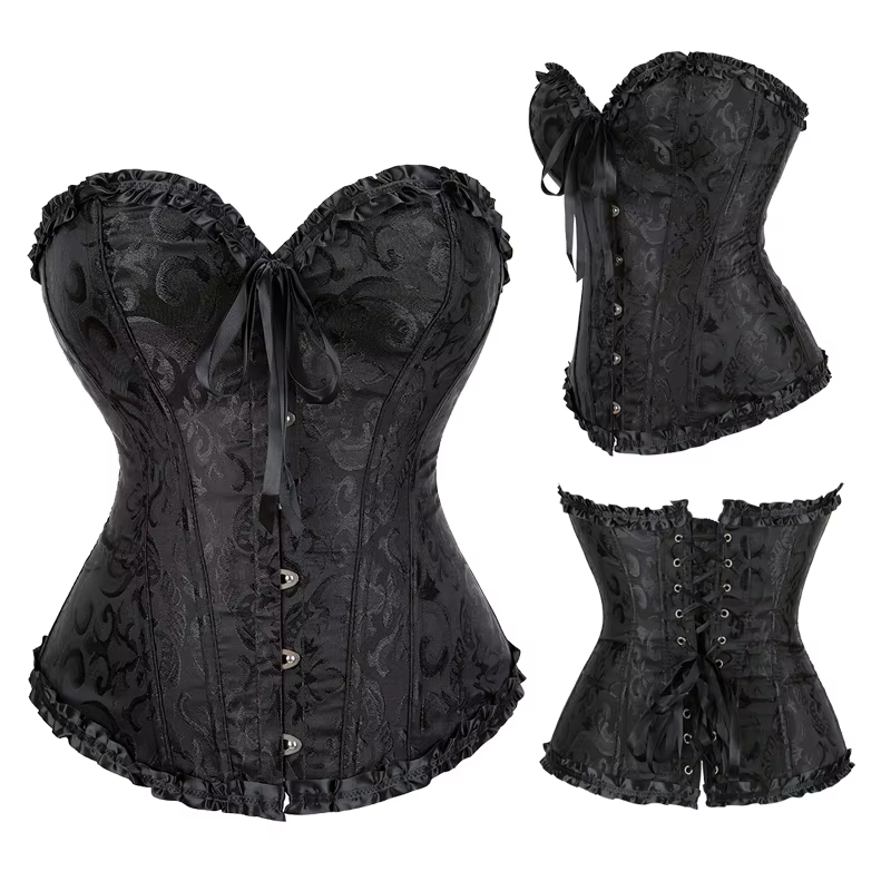 Corset rose pour femmes, Sexy et élégant, gothique, Jacquard, 12 sous-vêtements brodés floraux