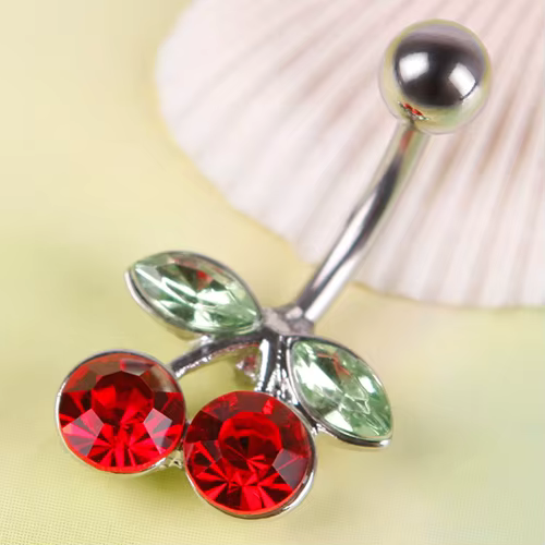 Joli strass rouge cerise nombril nombril haltère anneau corps Piercing