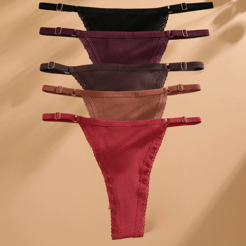 FINETOO 5 pièces/ensemble Sexy string culottes coton femmes sous-vêtements taille réglable fille fem