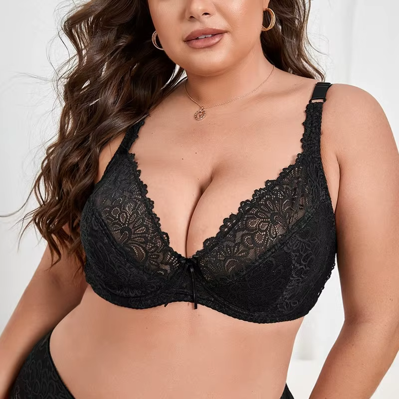 BEAUWEAR-Soutien-gorge en dentelle florale unie pour femme, soutien-gorge grande taille avec fil san