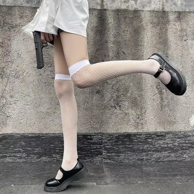 Mini femme convient 40-55kg Sexy nœud résille corps bas cuisse haute sur genou mignon noir Nylon lon