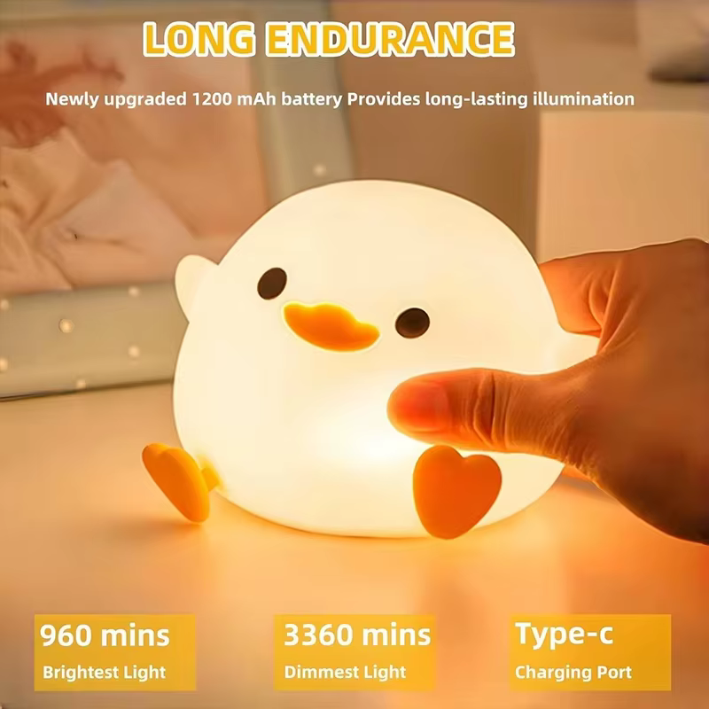 Veilleuse LED tactile en silicone rechargeable et à intensité variable en forme de canard DoDo migno