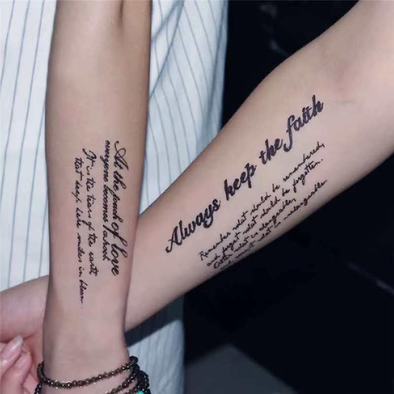 Autocollants de tatouage de mot anglais temporaire lettres noires plumes tatouages d'art corporel ta